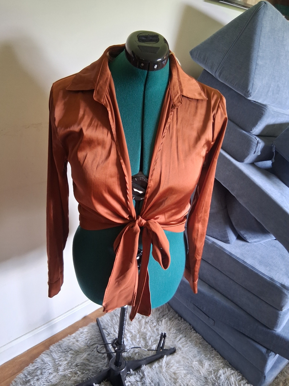 Windsor Satin Rust-Orange Button-Up Top